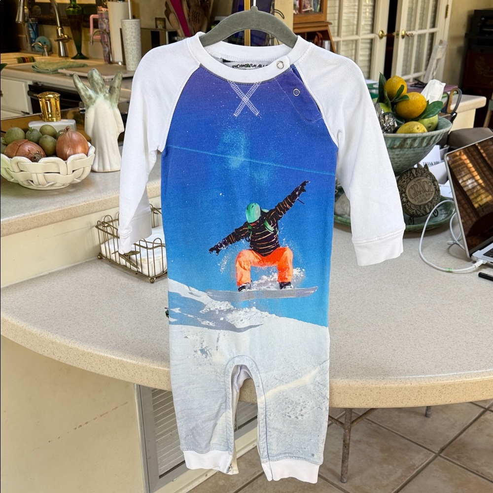 Kids Snowboard Graphic One-Piece Romper - White/Blue/Orange